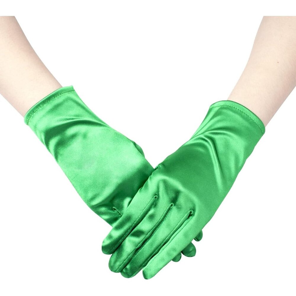 Women's A-Green Formal Velvet Short Satin Gloves Wedding Banquet Party Prom